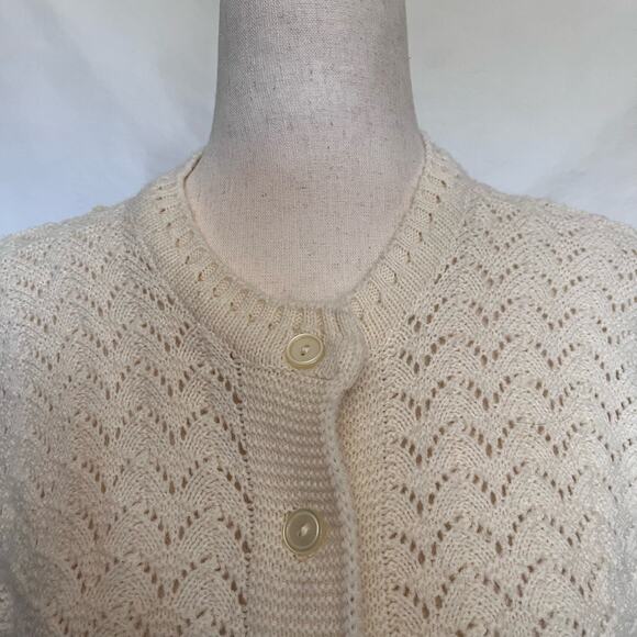 Vitg 80s Pointelle Knit Cardigan Women Sz S Cottagecore Coquette Wintuk Scallop - Picture 2 of 10